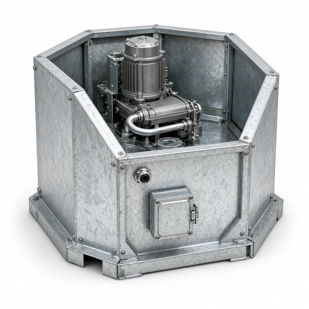 Galvanized light-gauge steel housing for a 3-phase submersible lift pump